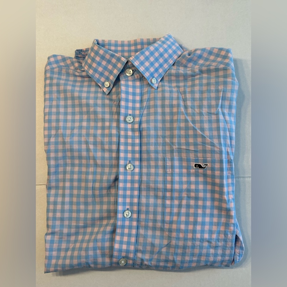 Vineyard Vines Men’s Slim Fit Tucker Shirt Button Up L/S Blue Pink Size Medium